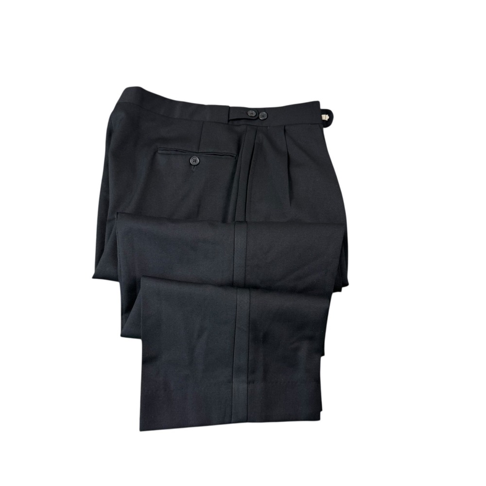 Polo Ralph Lauren VTG Black Pure Wool Pleated Trouser 34x26 Side Tab